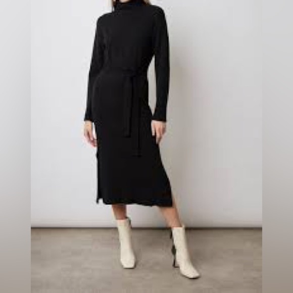 NWT Rails Mila Mock Neck Belted Sweater Dress Black Midi - Picture 1 of 5